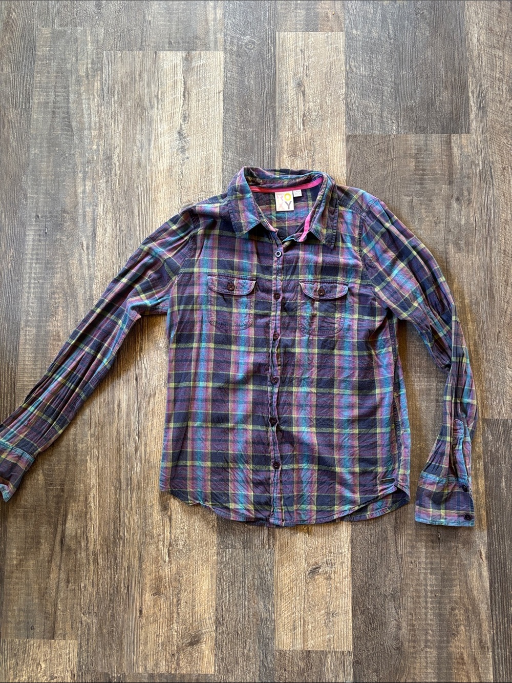 Roxy Plaid Shirt lightweight flannel vintage adjustable waist large